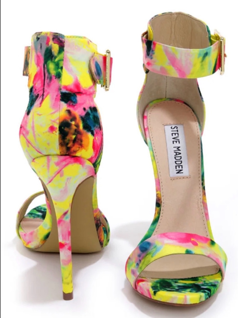 Steve Madden Neon Watercolor Floral Ankle-Strap Heels